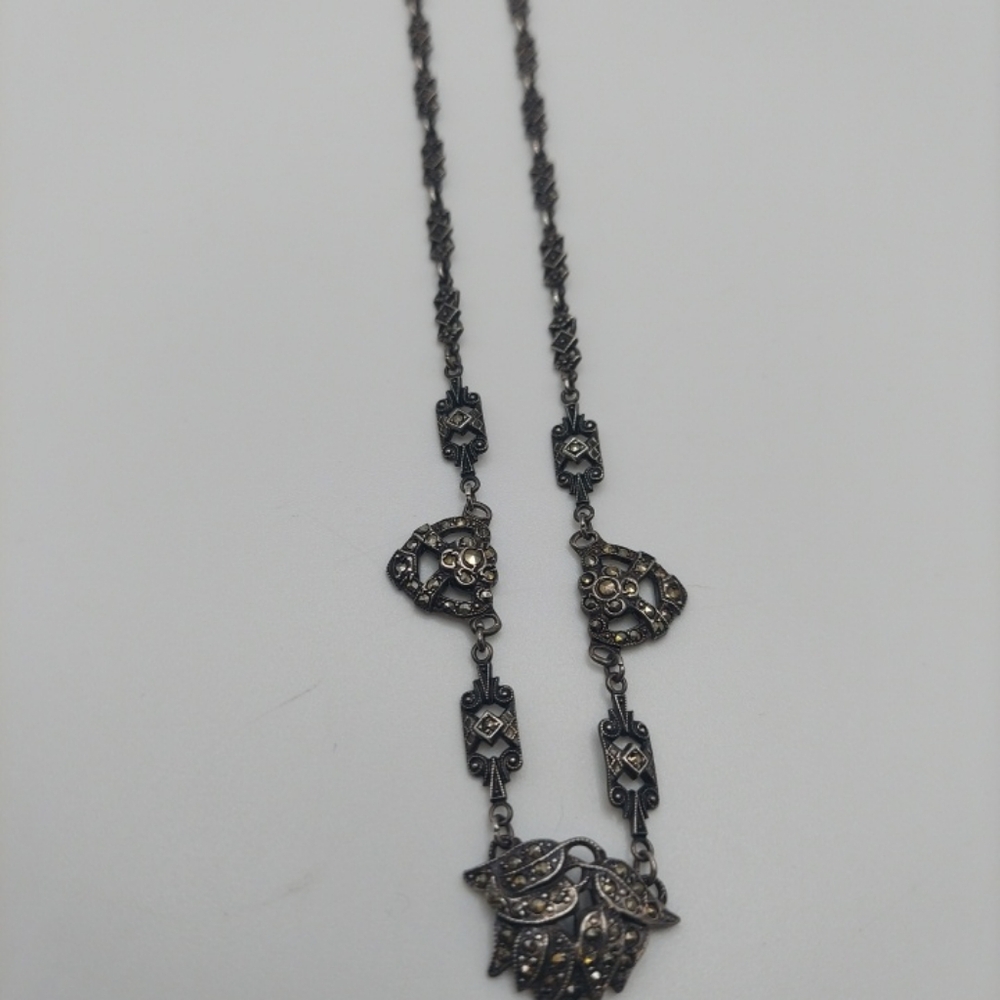 Art Deco Sterling Silver & Marcasite 8" Necklace. - Picture 14 of 16